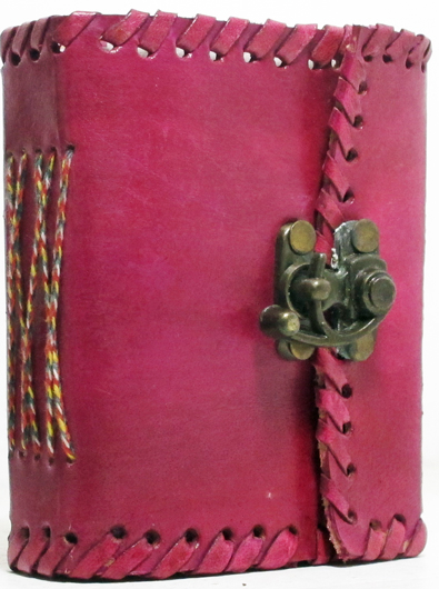 Image for 3x4 Handmade Paper and Leather Pink Latch Journal with Brass Clasp