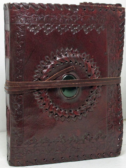 Image for 5x7 Handmade Leather Embossed Journal with Center Stone and Laced Edges