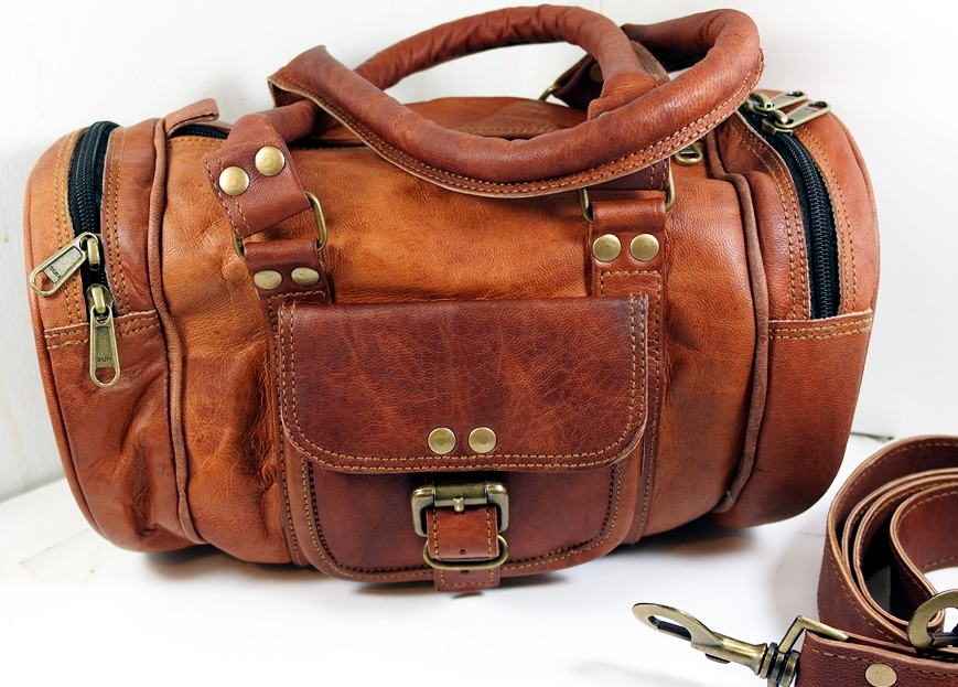 12 Leather Boho Style Mini Duffle Bag With 4 Pockets Handles And Image For 12 Leather Boho Style Mini Duffle Bag With 4 Pockets Handles And